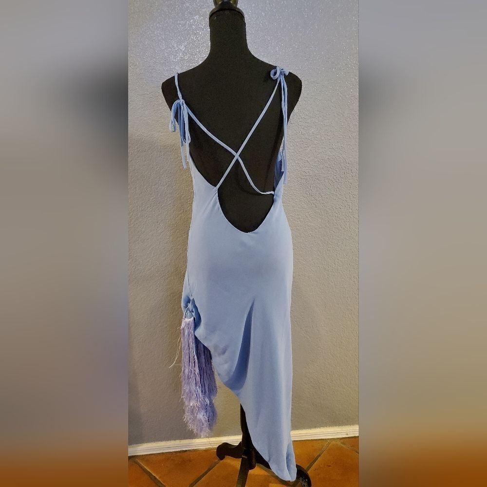 Cult Gaia Giselle Blue Tie Hem Stretch Silk Slip  Midi Dress Size L‎ - Picture 15 of 16